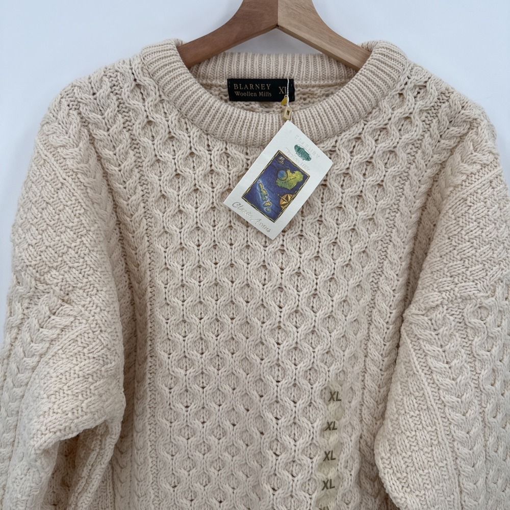 Blarney Woolen Mills Womens Aran Cable Knit 100% Merino Wool Size XL Ireland - Picture 2 of 9